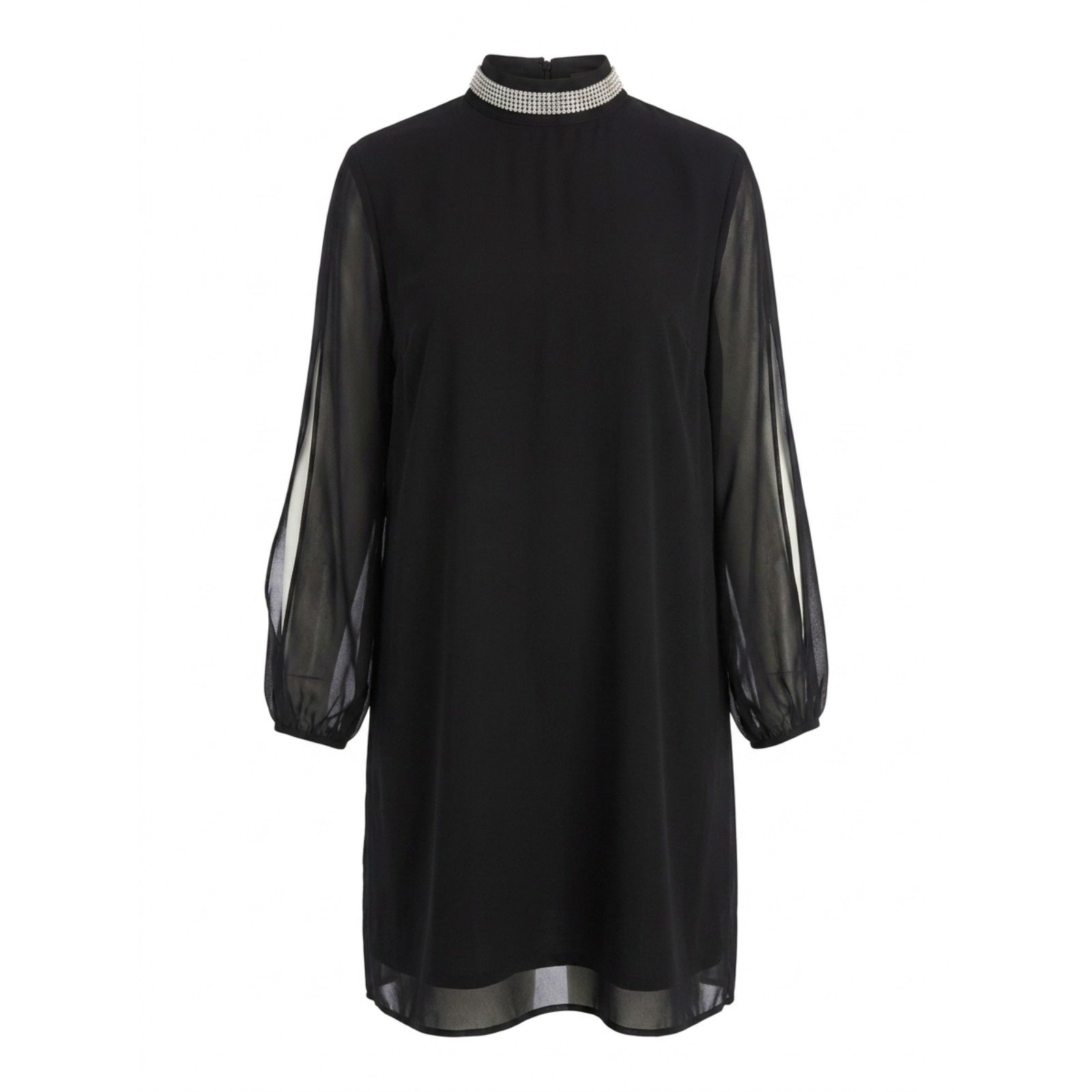 Lulus Women's Black Rhinestone Collar Split Sleeve Shift Dress Size S